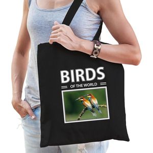 Dieren Bijeneter vogel foto tas katoen volw + kind zwart - birds of the world - kado boodschappentas/ gymtas / sporttas - vogels