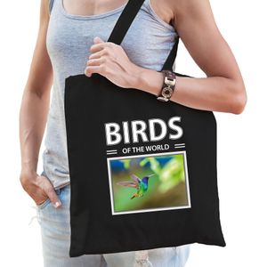 Dieren Kolibrie vogel foto tas katoen volw + kind zwart - birds of the world - kado boodschappentas/ gymtas / sporttas - Kolibries