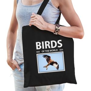 Dieren Rode wouw foto tas katoen volw + kind zwart - birds of the world - kado boodschappentas/ gymtas / sporttas - Rode wouw vogels