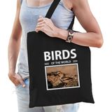 Dieren Appelvink vogel foto tas katoen volw + kind zwart - birds of the world - kado boodschappentas/ gymtas / sporttas