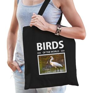 Dieren lepelaar vogel foto tas katoen volw + kind zwart - birds of the world - kado boodschappentas/ gymtas / sporttas - Lepelaars