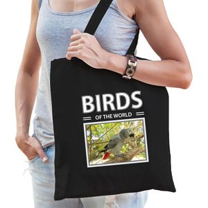 Dieren roodstaart papegaai foto tas volw + kind zwart - birds of the world - kado boodschappentas/ gymtas / sporttas - Papegaaien
