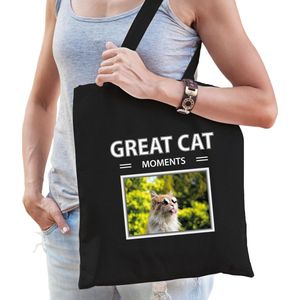 Rode katten tasje zwart volwassenen en kinderen - great cat moments kado boodschappen tas - Feest Boodschappentassen