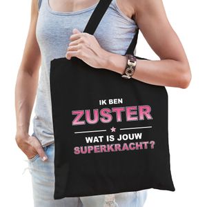 Ik ben zuster wat is jouw superkracht tasje zwart voor dames - cadeau tas zuster - Feest Boodschappentassen
