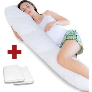 Ondersteunend Lichaamskussen + 1x katoenen kussensloop - 45 x 145cm - Grijs - Body Pillow - Zwangerschapskussen - Body Pillow - Lichaamskussen - Voedingskussen - Zijslaapkussen - Sluimerrol - Afneembaar hoes premium body pillow lichaamskussen