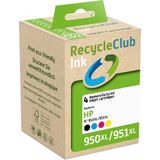 RecycleClub inktcartridge - Inktpatroon - Geschikt voor HP - Alternatief voor HP 950XL Zwart 75ml en 951XL Cyan Blauw 30ml Magenta Rood 30ml Yellow Geel 30ml - 4-pack