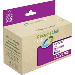 RecycleClub inktcartridge - Inktpatroon - Geschikt voor Brother - Alternatief voor Brother LC-3219XL Zwart 63ml Cyan Blauw 18ml Magenta Rood 18ml Yellow Geel 18ml - Multipack - 4-pack