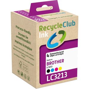 RecycleClub inktcartridge - Inktpatroon - Geschikt voor Brother - Alternatief voor Brother LC-3213 Zwart 13ml Cyan Blauw 8ml Magenta Rood 8ml Yellow Geel 8ml - Multipack - 4-pack