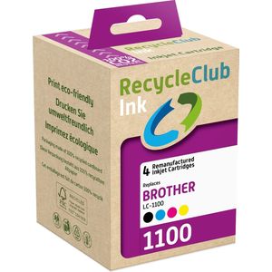 RecycleClub inktcartridge - Inktpatroon - Geschikt voor Brother - Alternatief voor Brother LC-1100 Zwart 17ml Cyan Blauw 9ml Magenta Rood 9ml Yellow Geel 9ml - Multipack - 4-pack