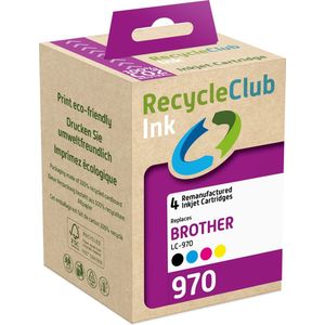 RecycleClub inktcartridge - Inktpatroon - Geschikt voor Brother - Alternatief voor Brother LC-970 Zwart 22ml Cyan Blauw 13ml Magenta Rood 13ml Yellow Geel 13ml - Multipack - 4-pack