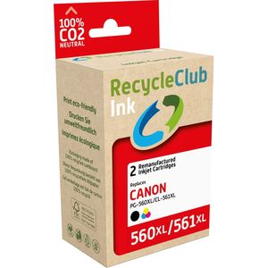 RecycleClub inktcartridge - Inktpatroon - Geschikt voor Canon - Alternatief voor Canon PG-560XL Zwart 22ml en CL-561XL Kleur 18ml - Duopack - Multipack - 2 stuks