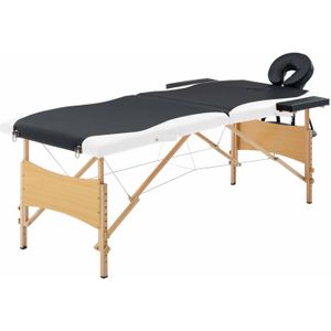 VidaXL Massagetafel inklapbaar 2 zones hout zwart en wit