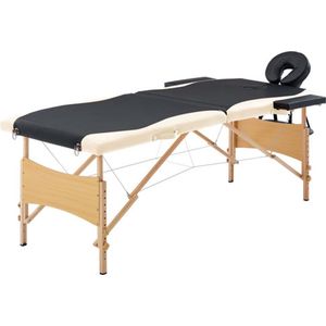 vidaXL - Massagetafel - Zwart en Beige - Hout - Inklapbaar - 2 Zones