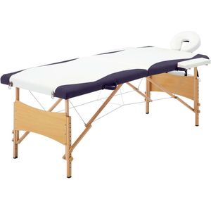 vidaXL - Massagetafel - Wit en Paars - Hout - Inklapbaar