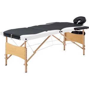 vidaXL - Massagetafel - inklapbaar - 3 - zones - hout - zwart - en - wit