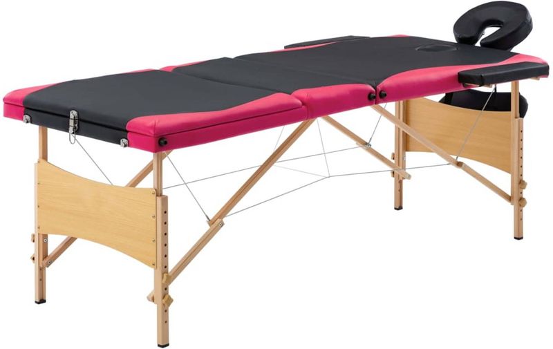 vidaXL - Massagetafel - inklapbaar - 3 - zones - hout - zwart - en - roze