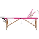 vidaXL - Massagetafel - inklapbaar - 3 - zones - hout - wit - en - roze