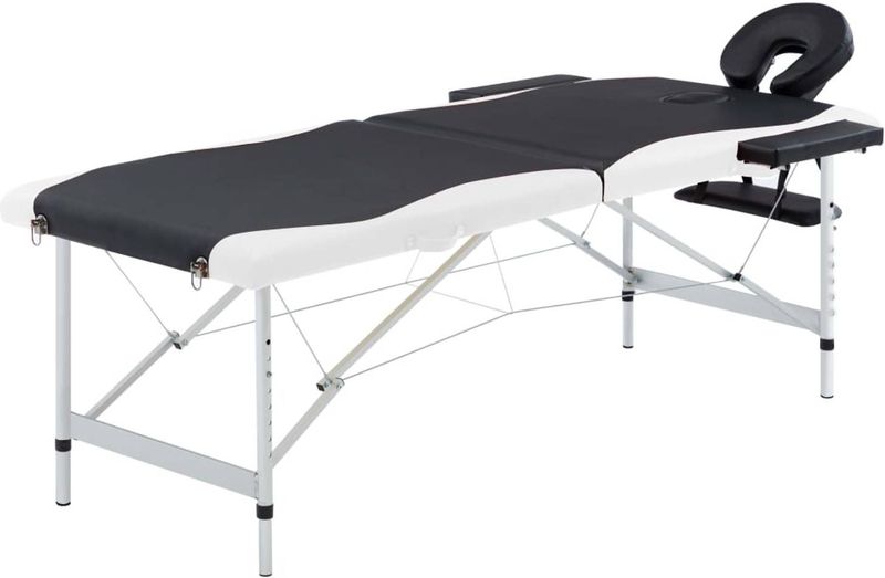 vidaXL - Massagetafel - inklapbaar - 2 - zones - aluminium - zwart - en - wit