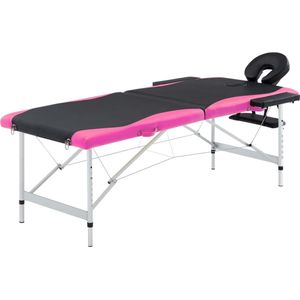 vidaXL-Massagetafel-inklapbaar-2-zones-aluminium-zwart-en-roze