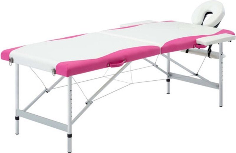 vidaXL - Massagetafel - inklapbaar - 2 - zones - aluminium - wit - en - roze