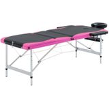 vidaXL - Massagetafel - inklapbaar - 3 - zones - aluminium - zwart - en - roze