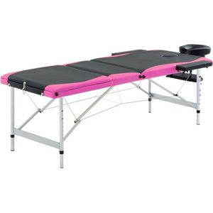 vidaXL - Massagetafel - inklapbaar - 3 - zones - aluminium - zwart - en - roze