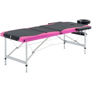 vidaXL-Massagetafel-inklapbaar-3-zones-aluminium-zwart-en-roze