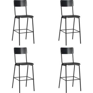 vidaXL Barstoelen 4 st massief multiplex staal zwart