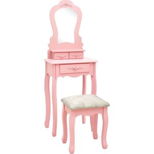vidaXL Kaptafelset met kruk 50x59x136 cm paulowniahout roze
