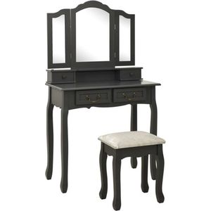 vidaXL - Kaptafelset - met - kruk - 80x69x141 - cm - paulowniahout - grijs