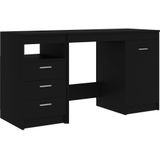 Bureau - Zwart - Bewerkt Hout - 3 Lades en 1 Deur