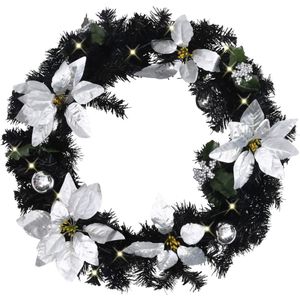 vidaXL Kerstkrans met LED-lampjes 60 cm PVC zwart