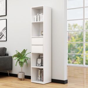 vidaXL Boekenkast - Wit - Bewerkt Hout - 4 Schappen - 2 Lades