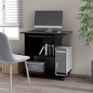 Bureau - Zwart - Bewerkt Hout - Met Uittrekbare Toetsenbordlade