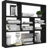 Wandplank - Zwart - Bewerkt Hout - 10 Open Vakken