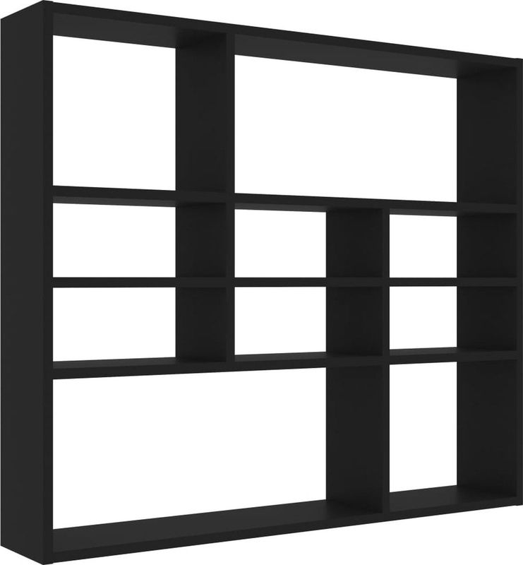 Wandplank - Zwart - Bewerkt Hout - 10 Open Vakken