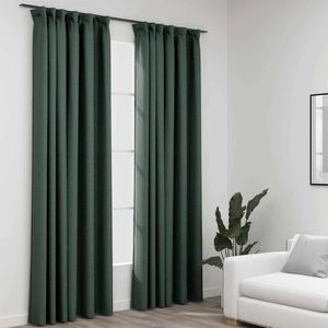 Verdunkelungsvorhänge Haken Leinenoptik 2 Stk. Grün 140x245 cm vidaXL