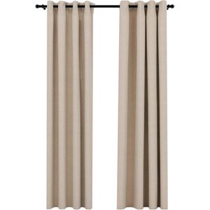 vidaXL Gordijnen linnen look verduisterend ogen 2 st beige
