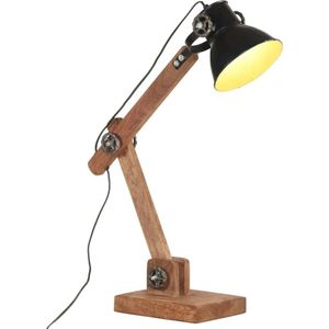 vidaXL Bureaulamp Industrieel - Zwart - E27 - Massief Mangohout