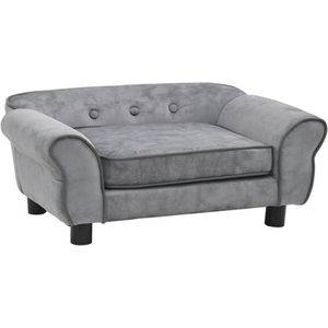 Hondenbank - Grijs - Pluche - Houten Frame - Wasbare Kussenhoes