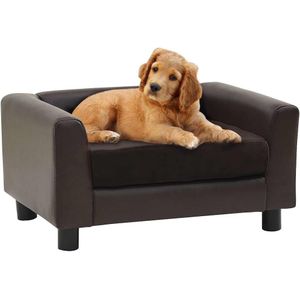 Hondenbank - Bruin - Kunstleer - Pluche - Houten Frame