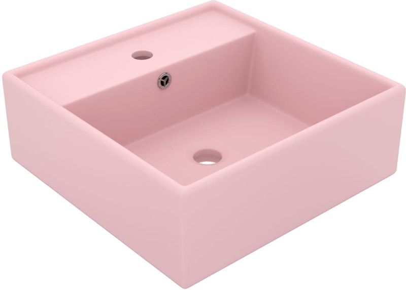 vidaXL - Wastafel - met - overloop - vierkant - 41x41 - cm - keramiek - matroze