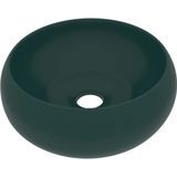 VidaXL-Wastafel-rond-40x15-cm-keramiek-mat-donkergroen