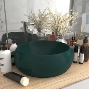 VidaXL-Wastafel-rond-40x15-cm-keramiek-mat-donkergroen