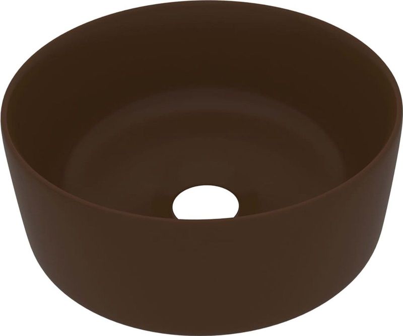 vidaXL Luxuriöses Waschbecken Rund Matt Dunkelbraun 40x15 cm Keramik