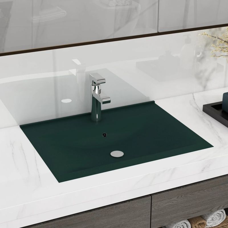 VidaXL-Wastafel-met-kraangat-60x46-cm-keramiek-mat-donkergroen