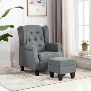 vidaXL - Fauteuil met Voetenbankje - Lichtgrijs - Stof