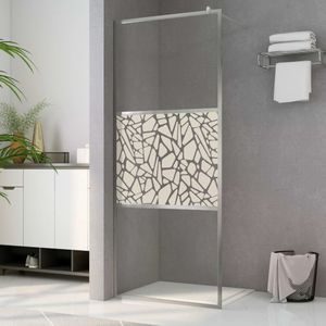 vidaXL - Inloopdouchewand - met - stenenmotief - 100x195 - cm - ESG-glas
