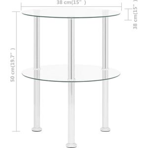 VidaXL Bijzettafel 2-Laags 38 cm Gehard Glas Transparant