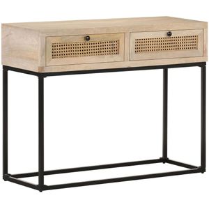 vidaXL - Wandtafel - 100x35x76 - cm - massief - mangohout - en - natuurlijk - riet